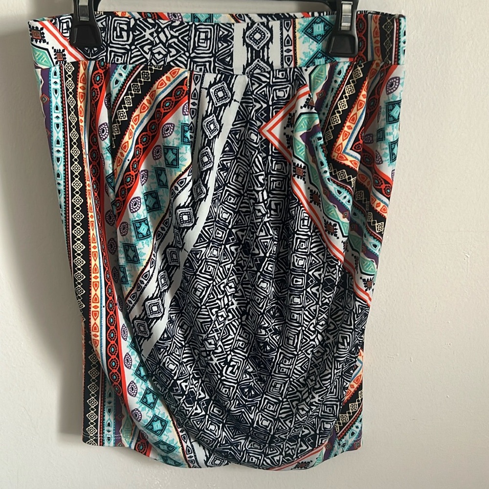 New Windsor Women’s Draped Front Ethnic Print Mini Skirt